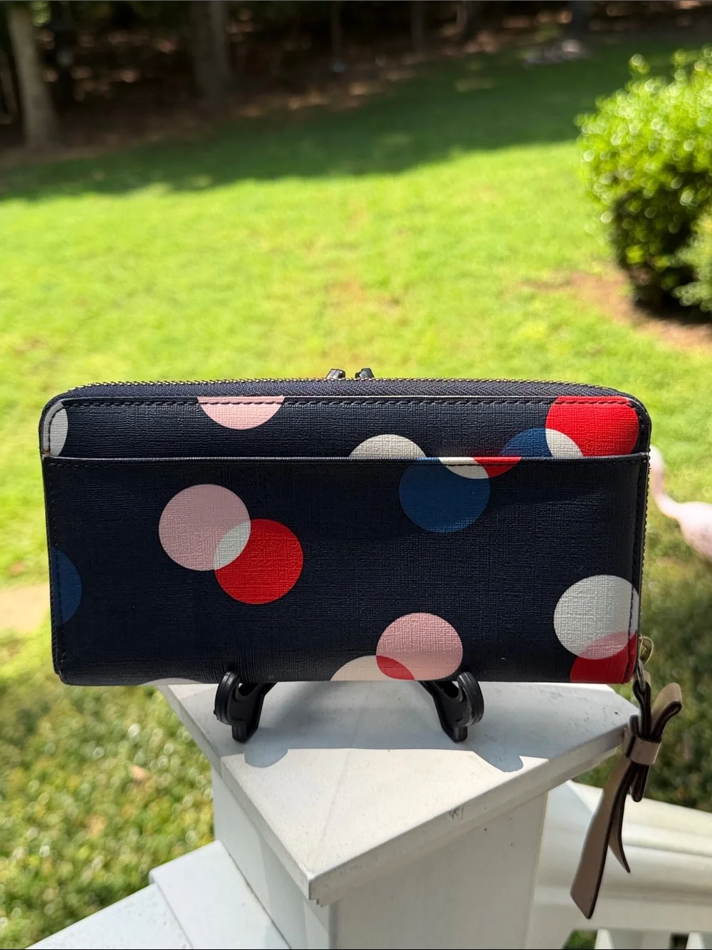 kate spade Navy Polka Dot Zip Wallet with Red, Blue & White Circles